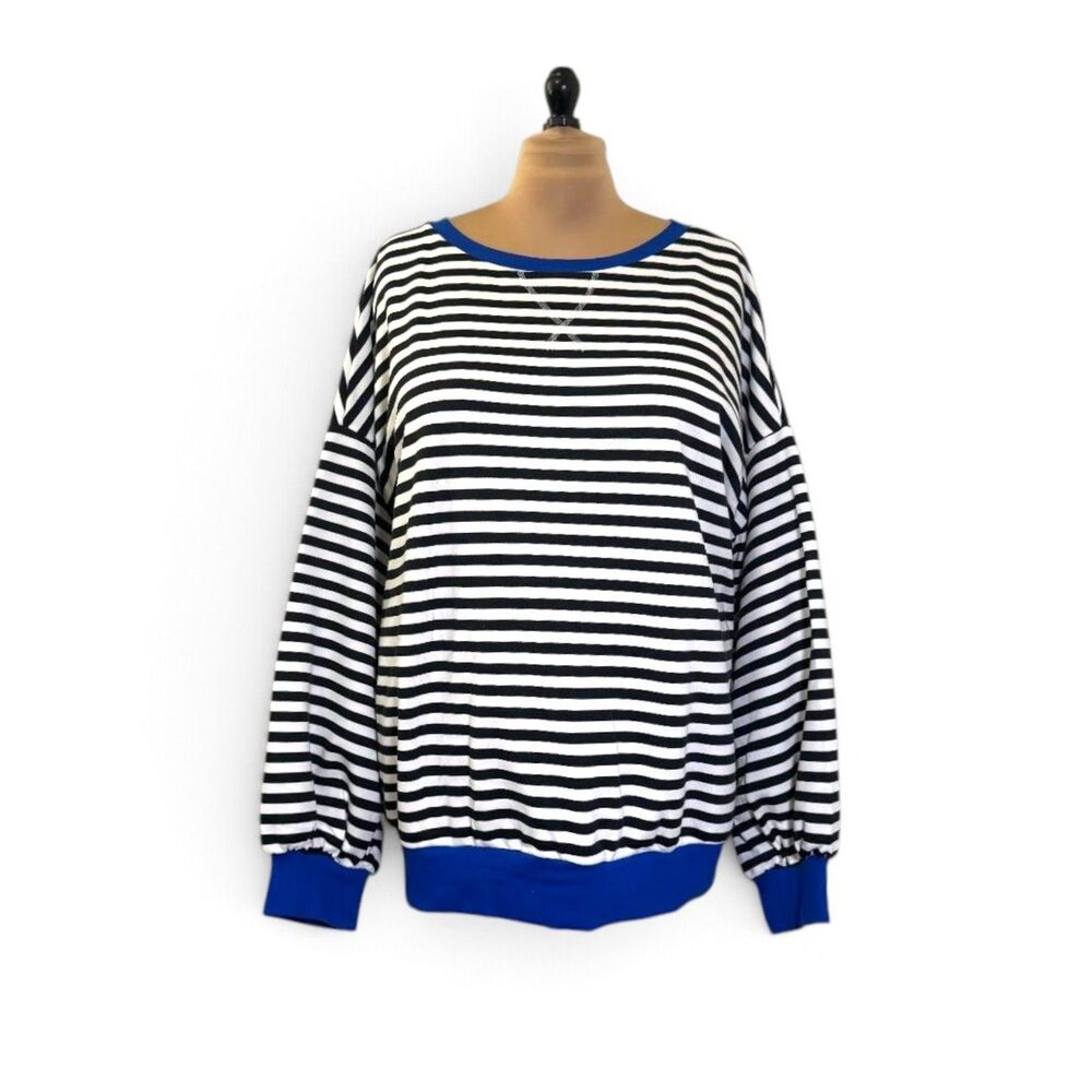 Chic Me Black-and-White Striped Oversized Crewneck Sweatshirt, NWOT! Size 5XL